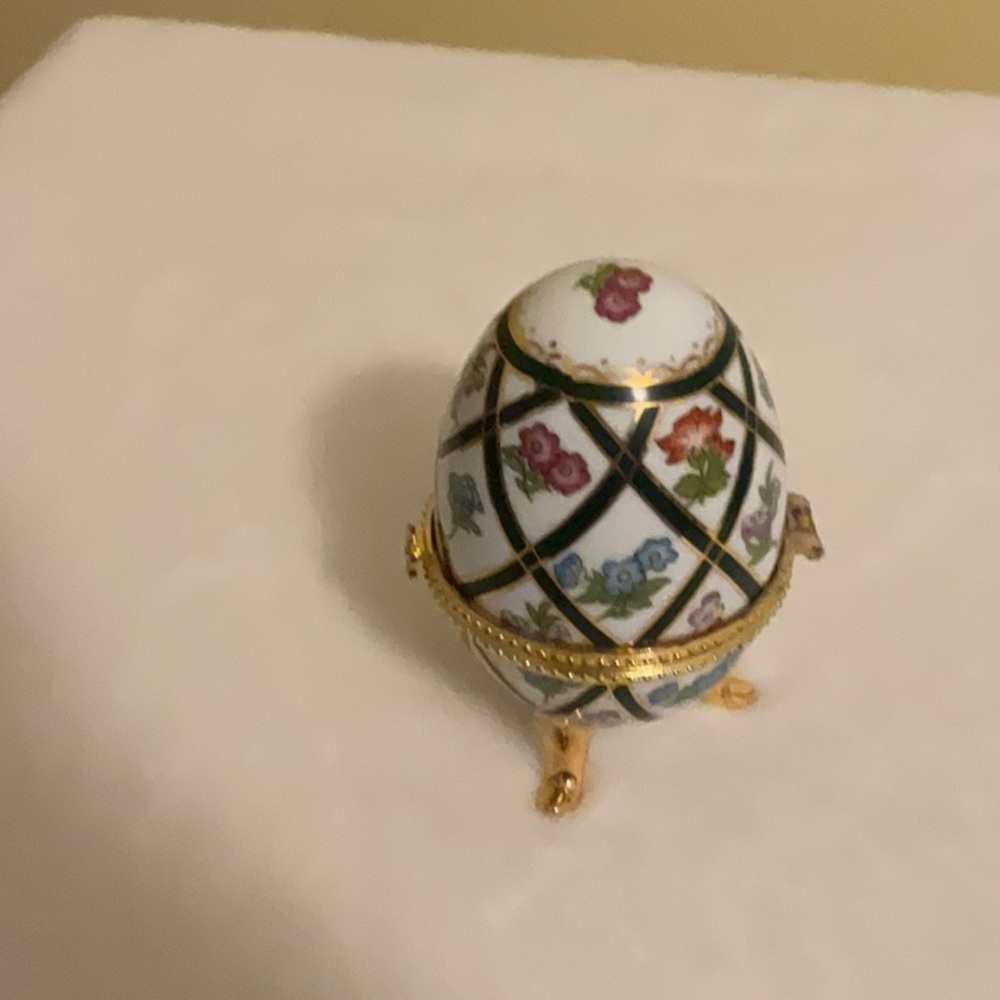 Decorative Egg and trinket box with blue, rose, & lavender floral Accents